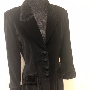 Fully lined black velvet button down coat/dress